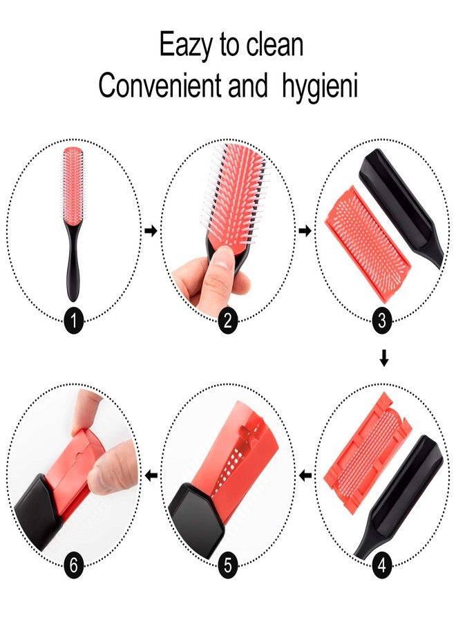 Mabox 2 Pieces Hair Brush - 9-Row Cushion Nylon Bristle Styling Brush and 5-Row Travel Hair Brush with Anti-static Rubber Pad for Curly Hair Styling, Separating, Shaping, Smoothing and Blow-Drying (Red) - Image 4